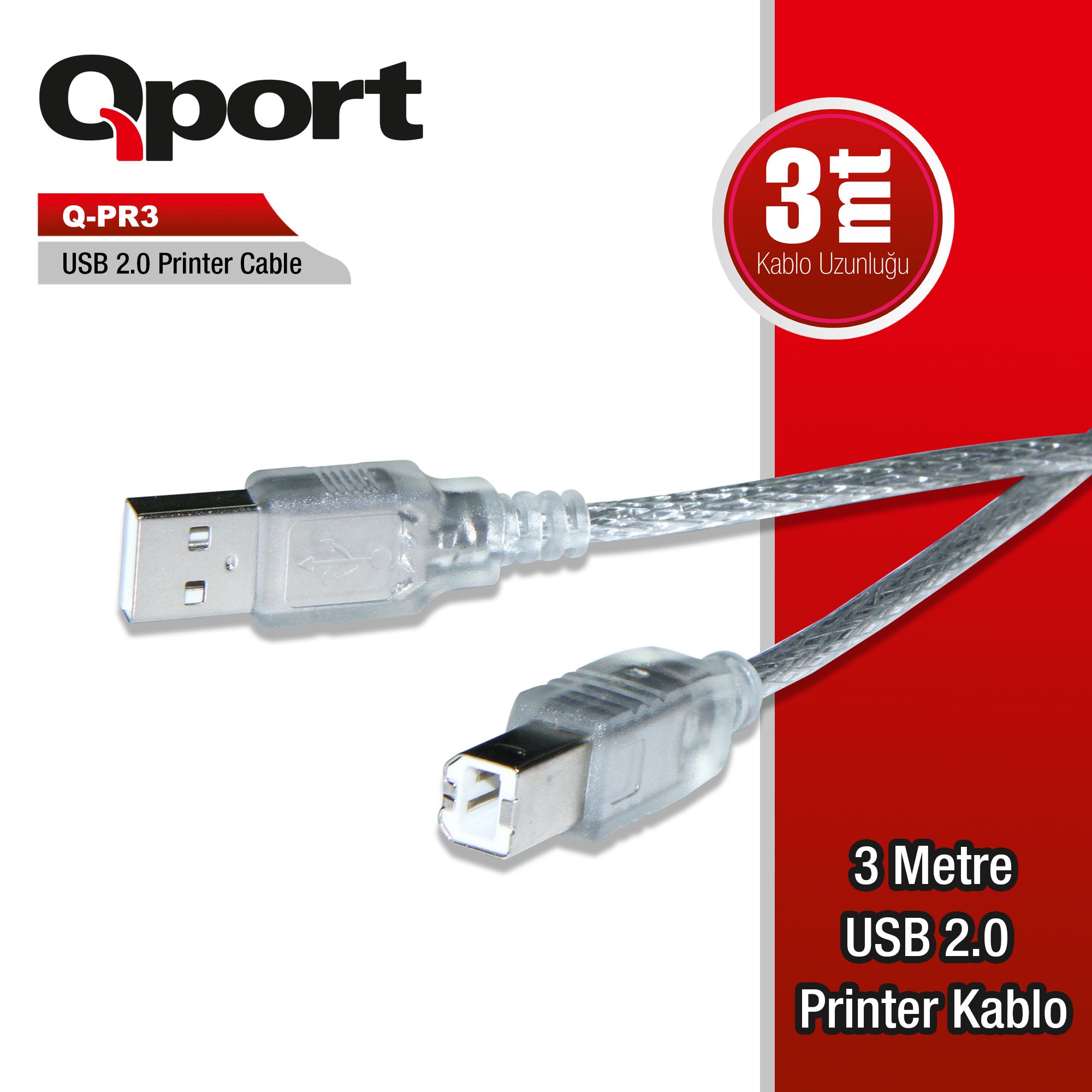 Qport Q-Pr3 Usb 2.0 Yazici Kablosu 3Mt