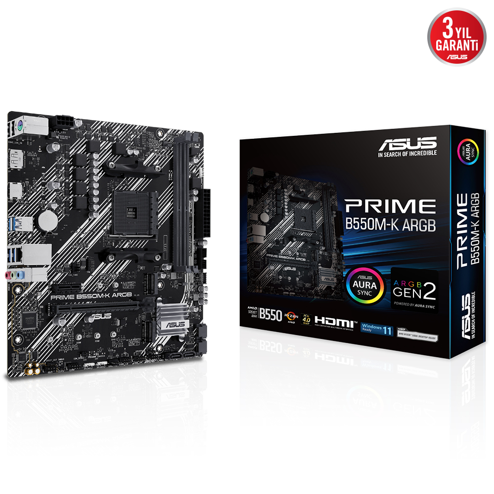 Asus Prime B550M-K Argb B550 2Xddr4 Dp/Hdmi 2Xm.2 Am4 Anakart