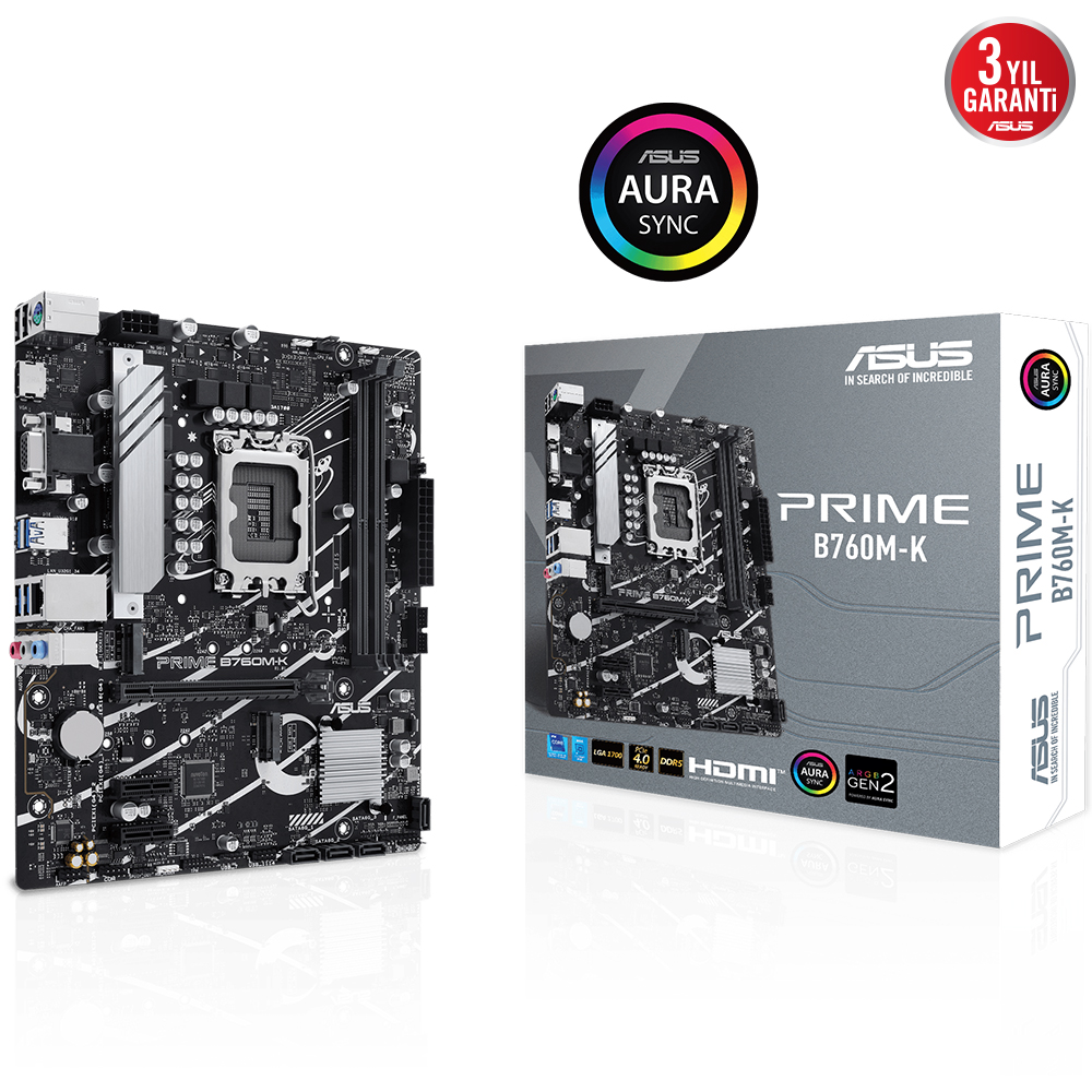 Asus Prime B760M-K 2Xddr5 Vga/Hdmi 2Xm.2 1Xglan 1700P Anakart