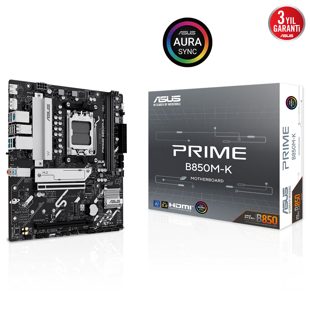 Asus Prime B850M-K 4Xddr5 Hdmi+Dp 2Xm.2 Am5 Anakart