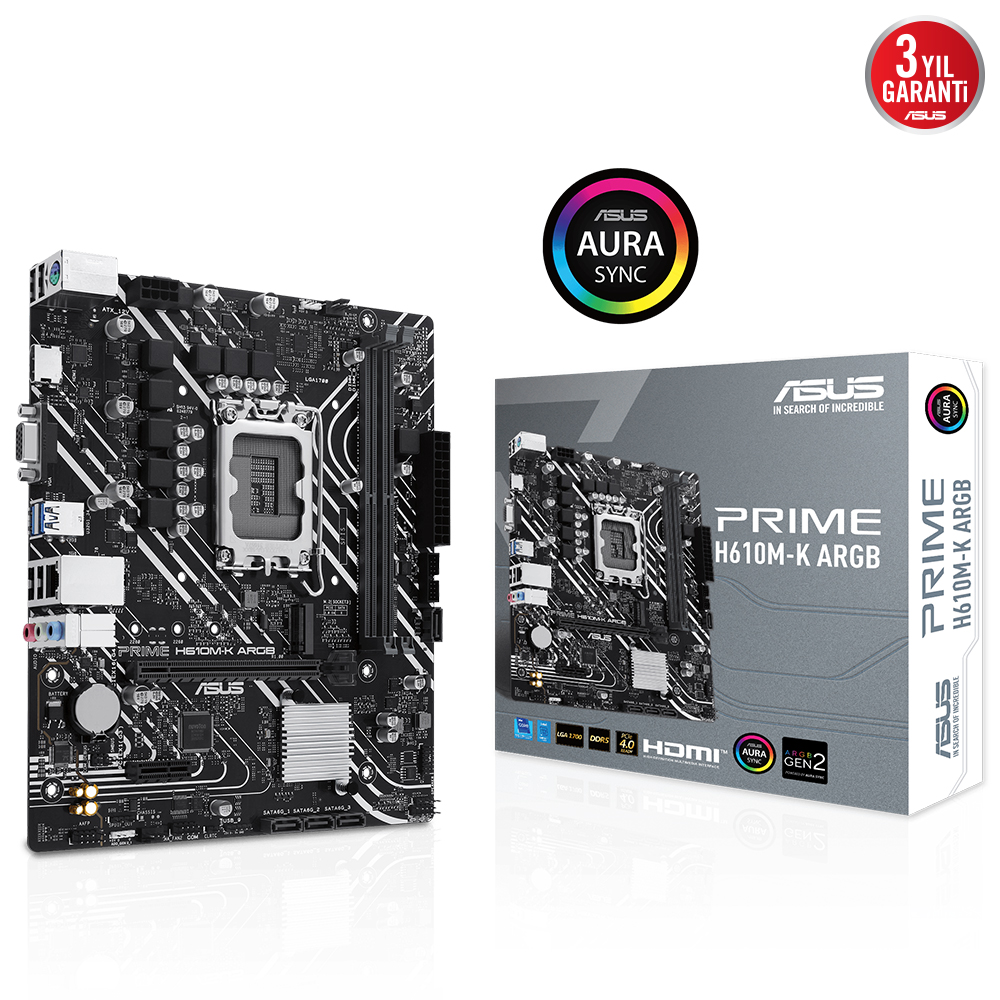 Asus Prime H610M-K Argb 2Xddr5 Vga/Hdmi 1Xm.2 1Xglan 1700P Anakart