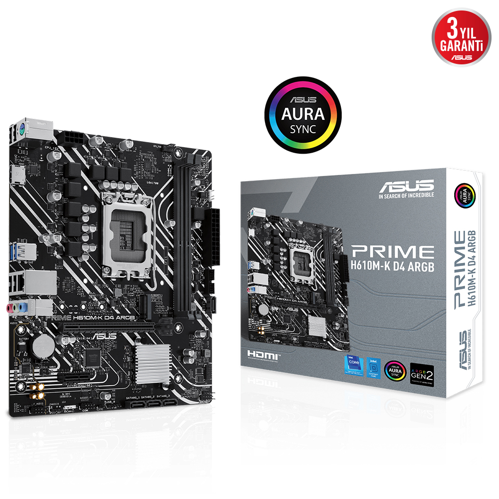Asus Prime H610M-K D4 Argb 2Xddr4 Vga/Hdmi 1Xm.2 1Xglan 1700P Anakart