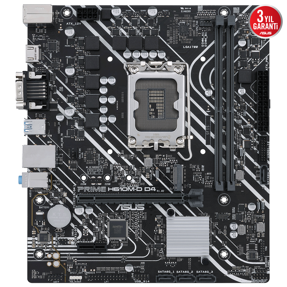 Asus Prime H610M-D D4 2Xddr4 Vga/Hdmi 1Xm.2 1Xglan 1700P Anakart