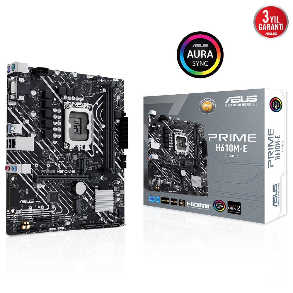Asus Prime H610M-E-Csm 2Xddr5 Hdmi/Dp 2Xm.2 1Xglan 1700P Anakart
