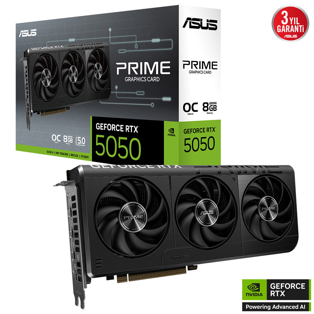 Asus Prime-Rtx5050-O8G Rtx5050 8Gb Gddr6-128Bit-2707Mhz-Oc-Hdmi-3Xdp-Dlss4 Ekran Karti