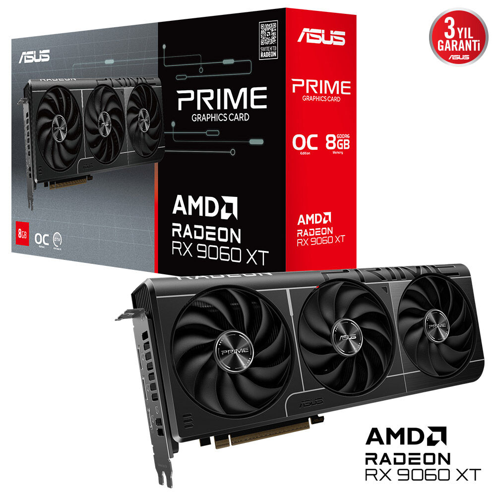 Asus Prime-Rx9060Xt-O8G Amd Radeon Rx9060Xt 8Gb Gddr6 128Bit 1Xhdmi 2Xdp Ekran Karti
