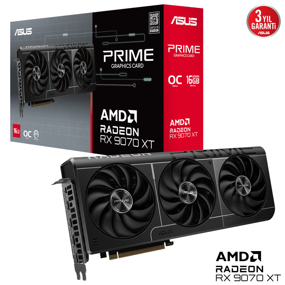 Asus Prime-Rx9070Xt-O16G Amd Radeon Rx9070Xt 16Gb Gddr6 256Bit Oc 1Xhdmi 3Xdp Ekran Karti