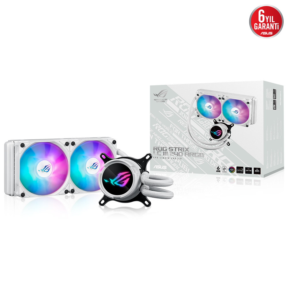 Asus Rog Strix Lc Iii 240 White 240Mm Lga1700/Am5 Soket Argb Aura Sync Rgb Sivi Soğutma