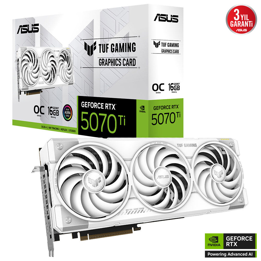 Asus Tuf-Rtx5070Ti-O16G-White-Gaming-Nvidia-Geforce-Rtx 5070 Ti-16Gb Gddr7-256Bit--Oc-2Xhdmi-3Xdp-Rgb-Dlss4 Ekran Karti