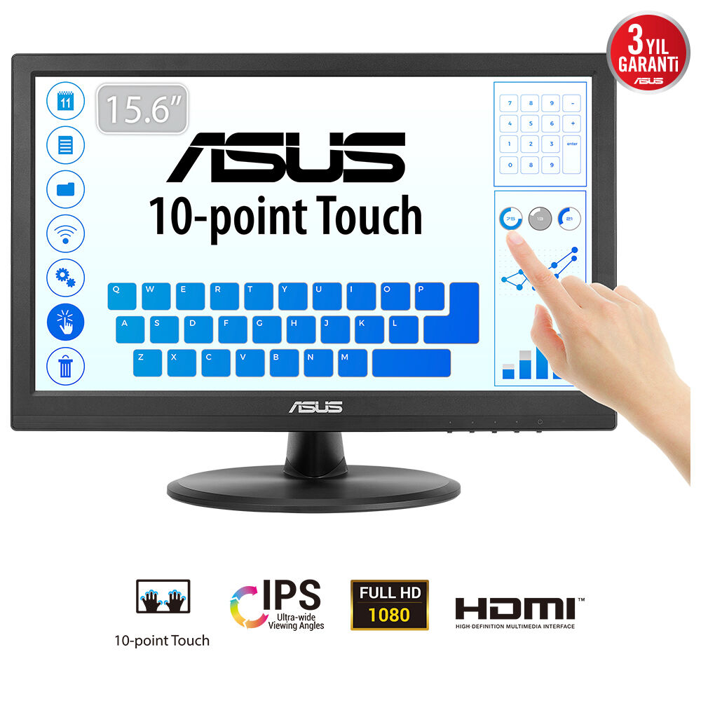 Asus Vt169He 15.6" 1920X1080 Vga/Hdmi Dokunmati̇k Si̇yah IPS Led Monitor