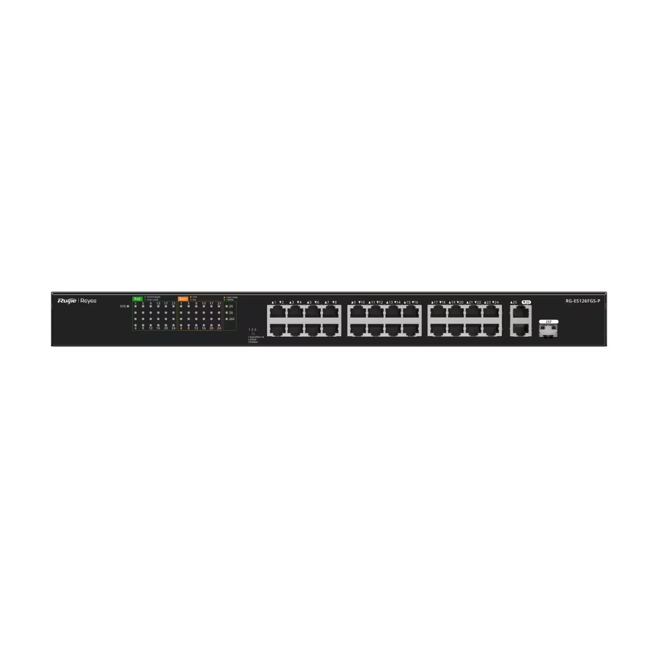 Ruijie Reyee Rg-Es126Fgs-P 24 Port 10/100 24 Port Poe 2 Port Uplink + 1 Sfp 370 Watt Yonetilemez Rack Mount Switch