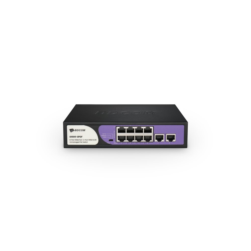 Bdcom S1000-8P2F 8 Port 10/100 8 Port Poe 2 Port Uplink 90W Yonetilemez Desktop Switch