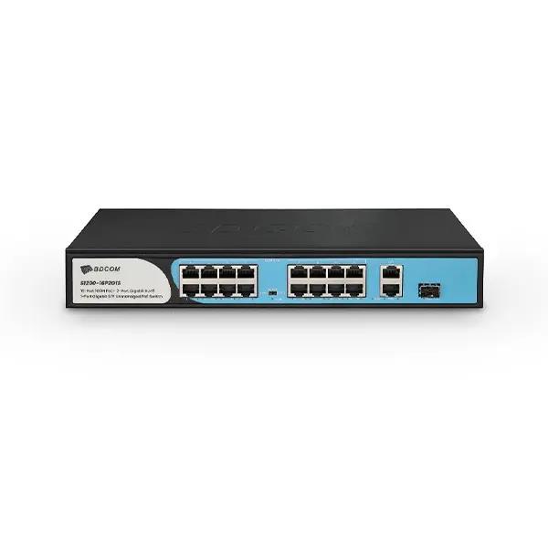 Bdcom S1200-16P2G1S 16 Port 10/100 16 Port Poe 2 Port Uplink + 1 Sfp 180W Yonetilemez Rack Mount Switch