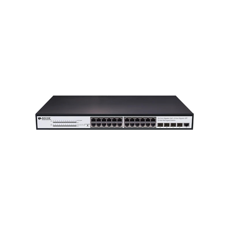 Bdcom S2500-24P4S 24 Port 10/100/1000 24 Port Poe 4 X Sfp 370W Layer 3 Yöneti̇lebi̇li̇r Rack Mount Switch