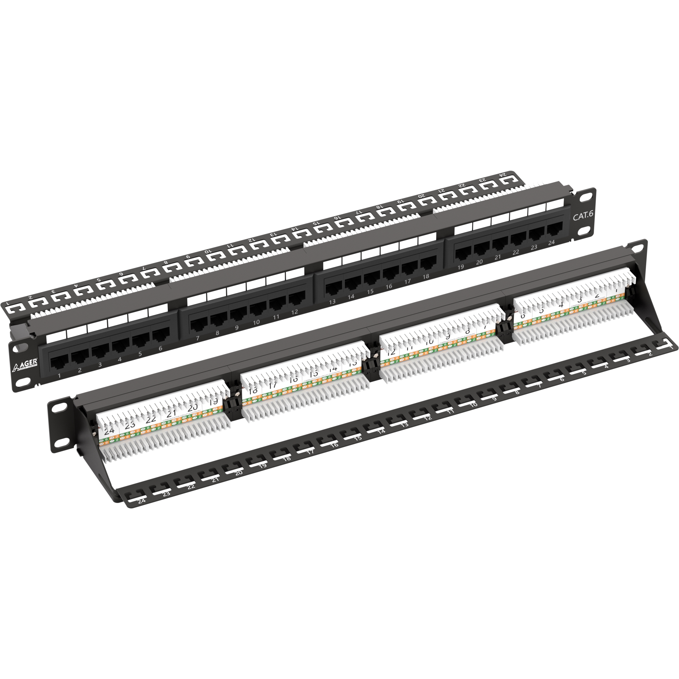 Ager Ac-611-24E 8P8C,Lsa,Altin Kontak 24 Port Cat6 Dolu 1U Zirhsiz Patch Panel