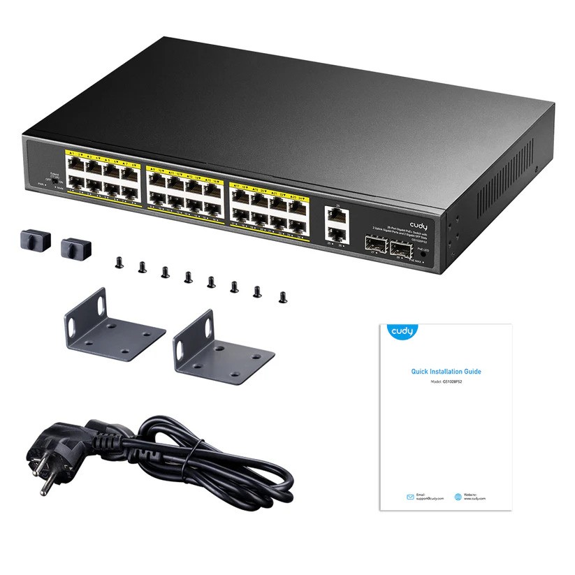 Cudy Gs1026Ps2 24 Port 10/100/1000 24 Port Poe+ 2 Port Uplink +2 Sfp 300W Yonetilemez Rack Mount Switch