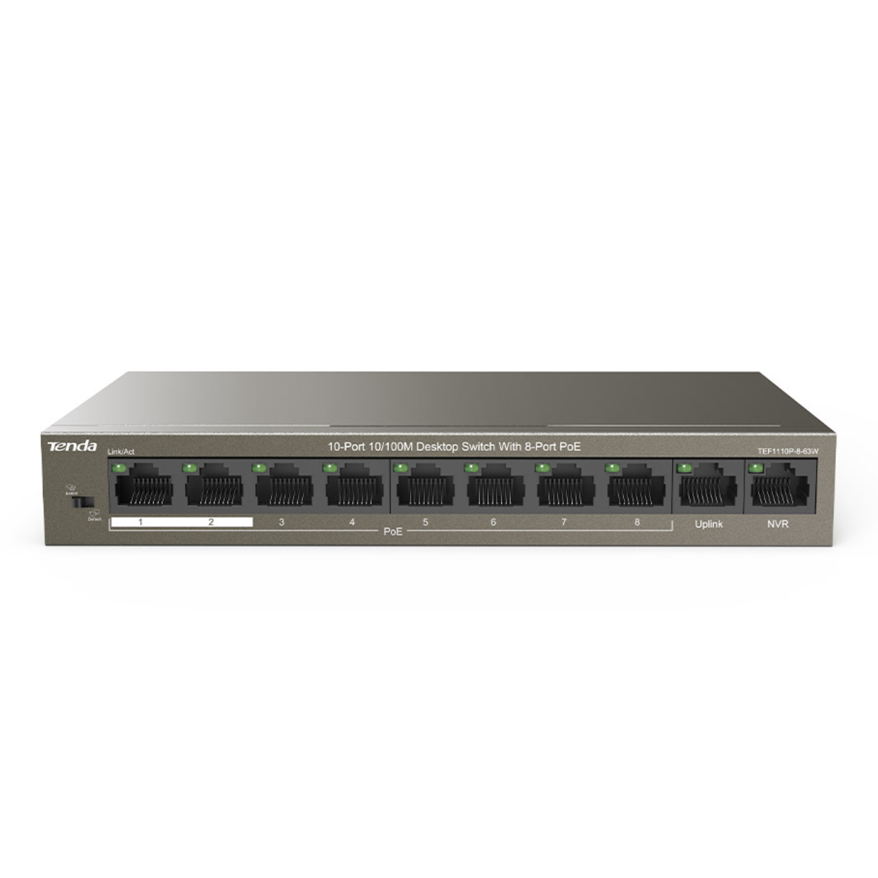 Tenda Tef1110P-8-63W 10 Port 10/100 8 Port Poe 63Watt Yonetilemez Desktop Switch