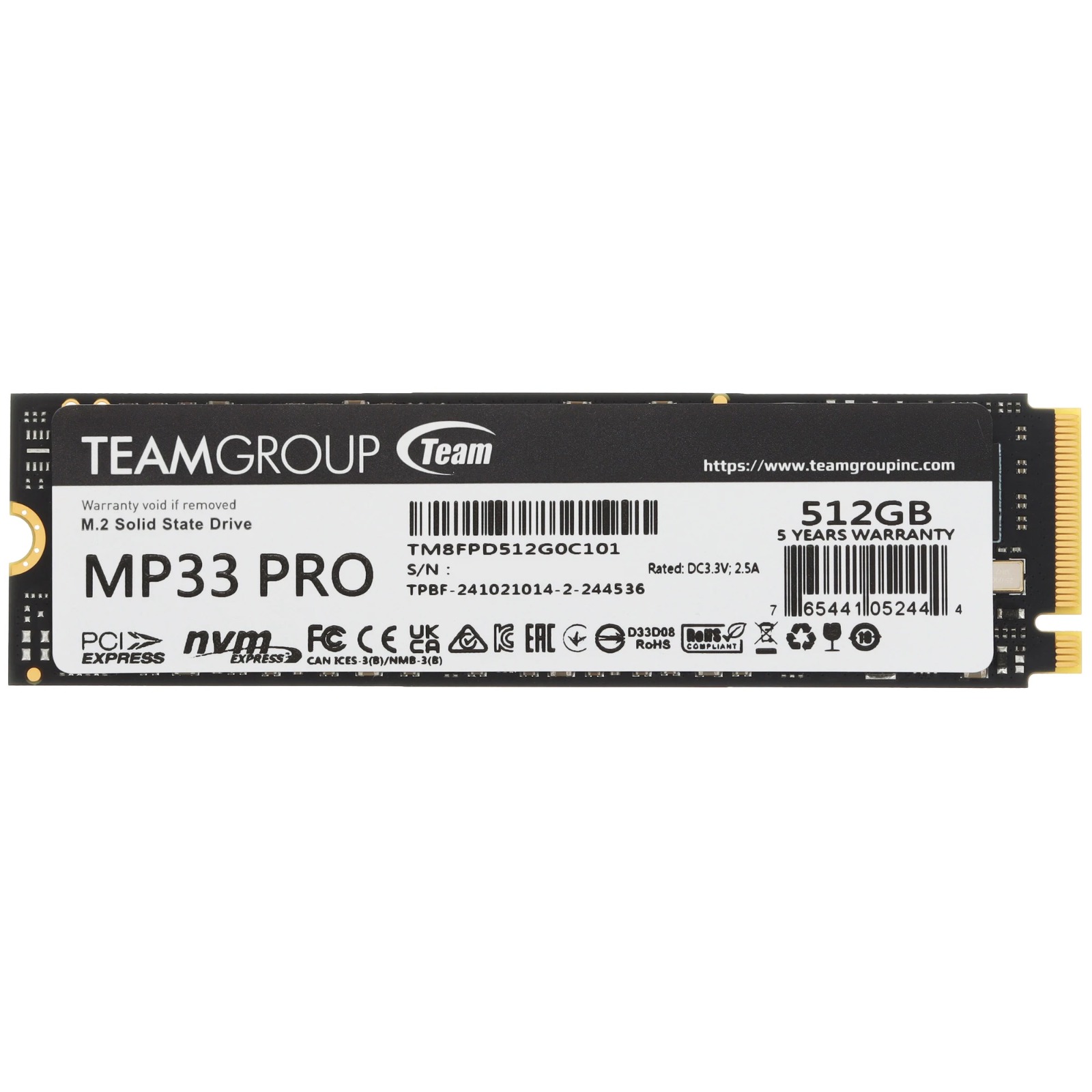 Team Mp33 Pro 512Gb 3400-2600Mb/S M2 PCie Gen3 Nvme SSD