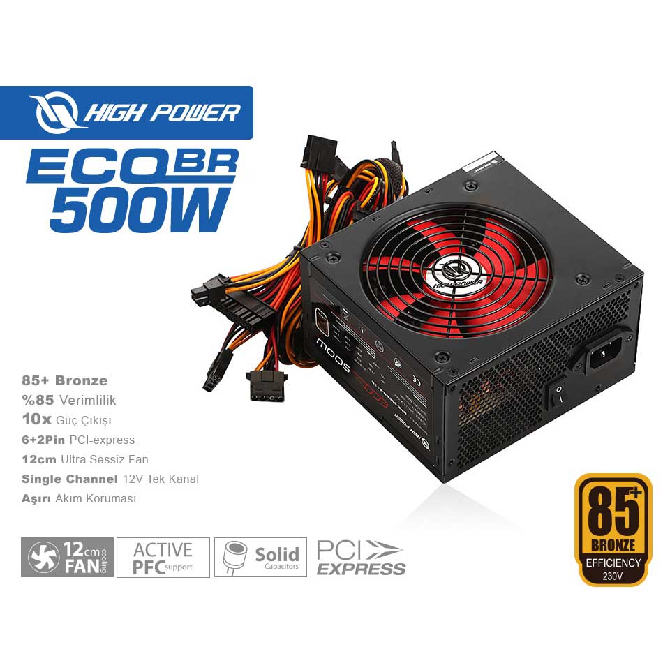 High Power Eco 500W 80+ Br 12Cm Fanli Power Supply Aktif Pfc Hpe-500Br-A12S