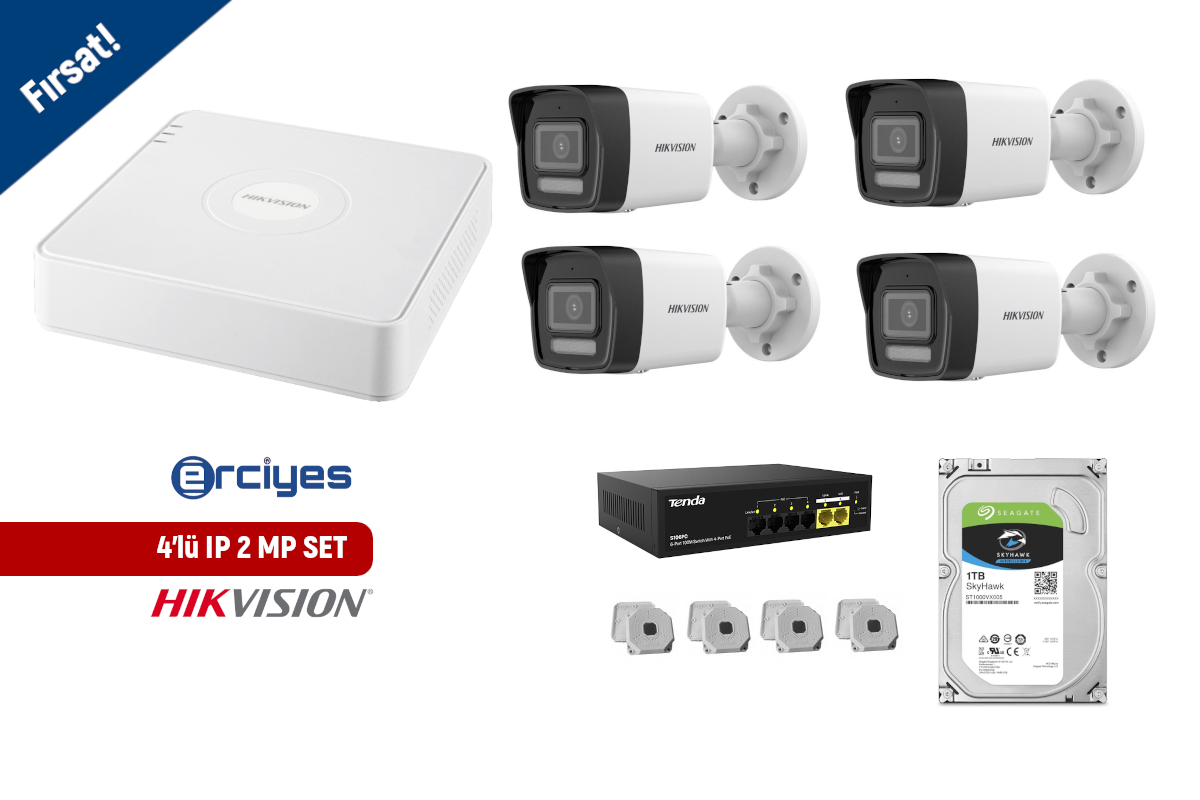 Hikvision 2 mp 4'lü ip kamera seti