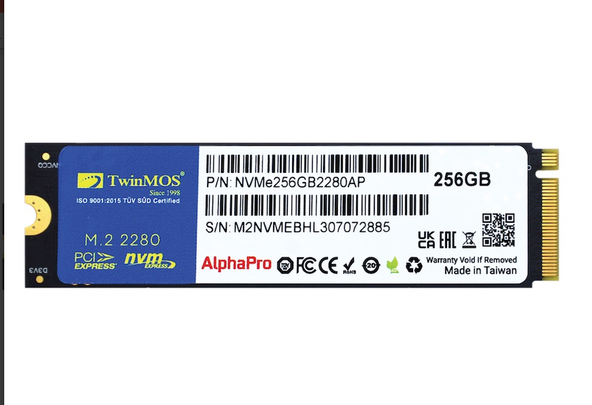 Twinmos 256Gb 3600/3250Mb/S M2 PCie Gen3 Nvme SSD Nvme256Gb2280Ap 3D-Nand