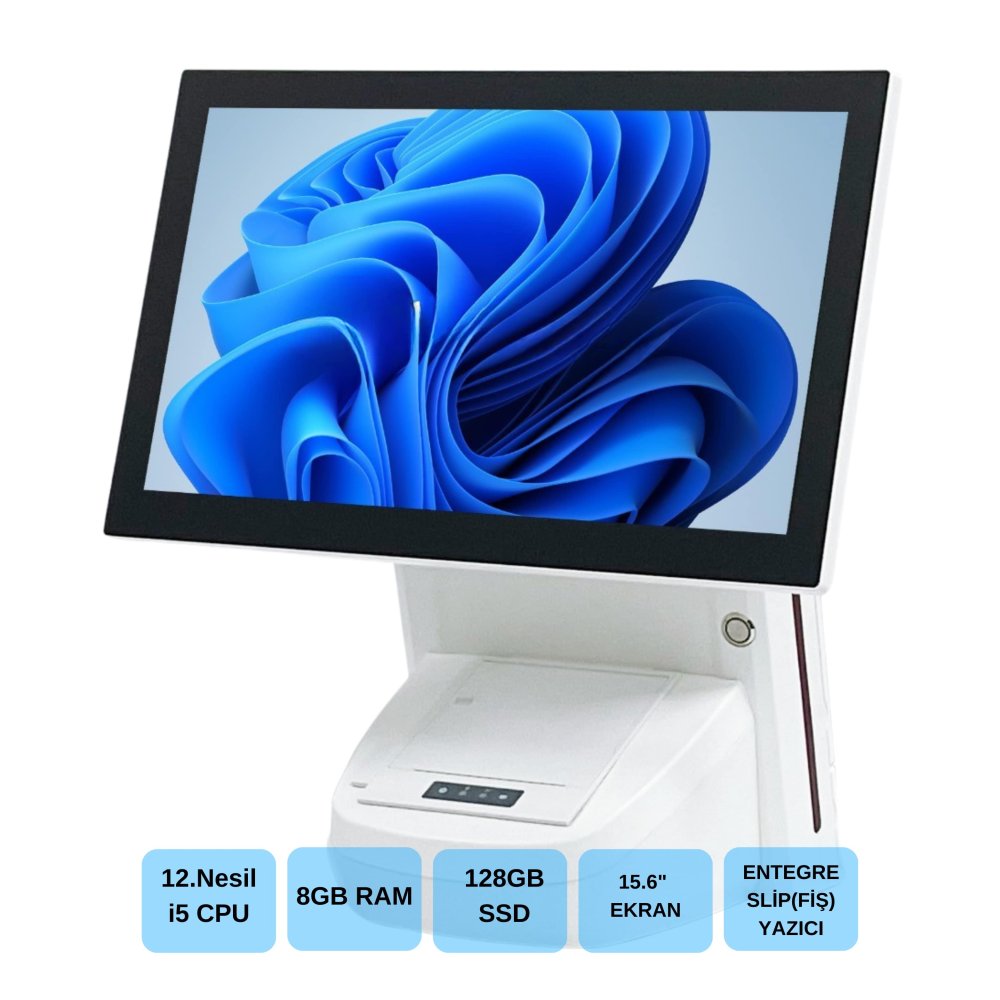 Iromx Wp-1215W i5 12.Gen 8Gb 128Gb 15.6 Inch Wifi/Dahi̇li̇ Sli̇p Yazicili Beyaz Endüstri̇yel Pos PC