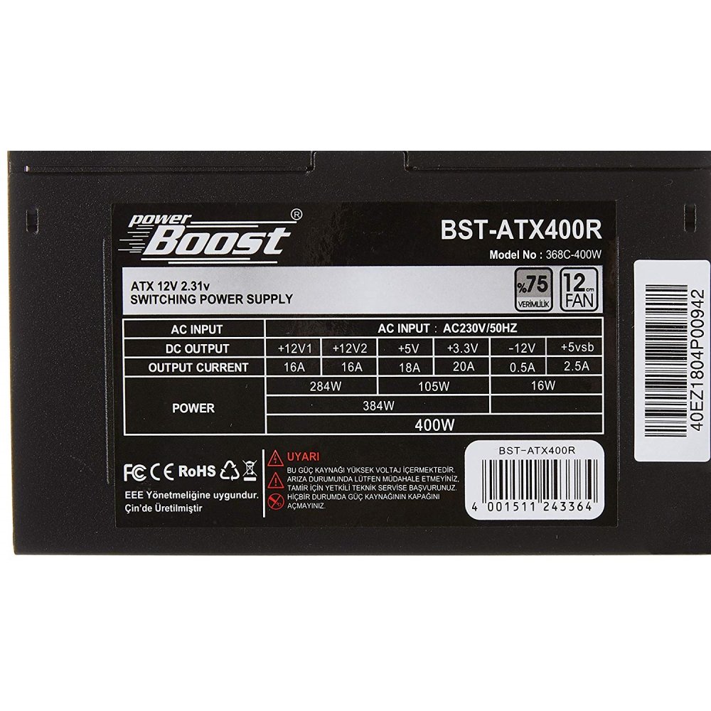Power Boost Bst-Atx400R 400W 12Cm Fanli Power Supply Kutulu