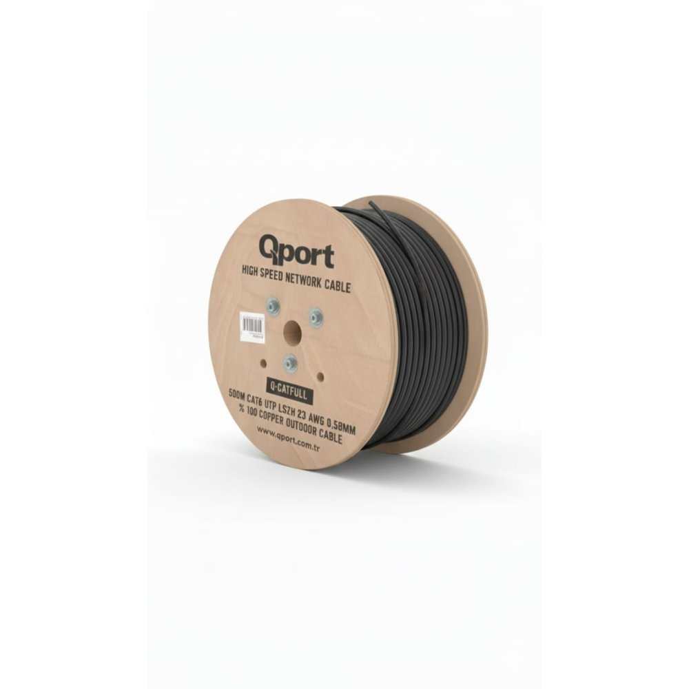 Qport Q-Catfull 500Mt Cat6 Outdoor Lszh Network Kablo Siyah 23 Awg