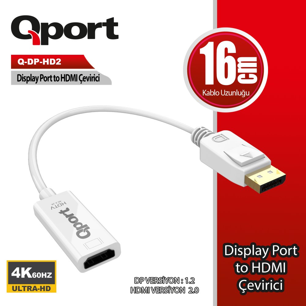 Qport Q-Dp-Hd2 Display To Hdmi 4K Çevi̇ri̇ci̇ Adaptör