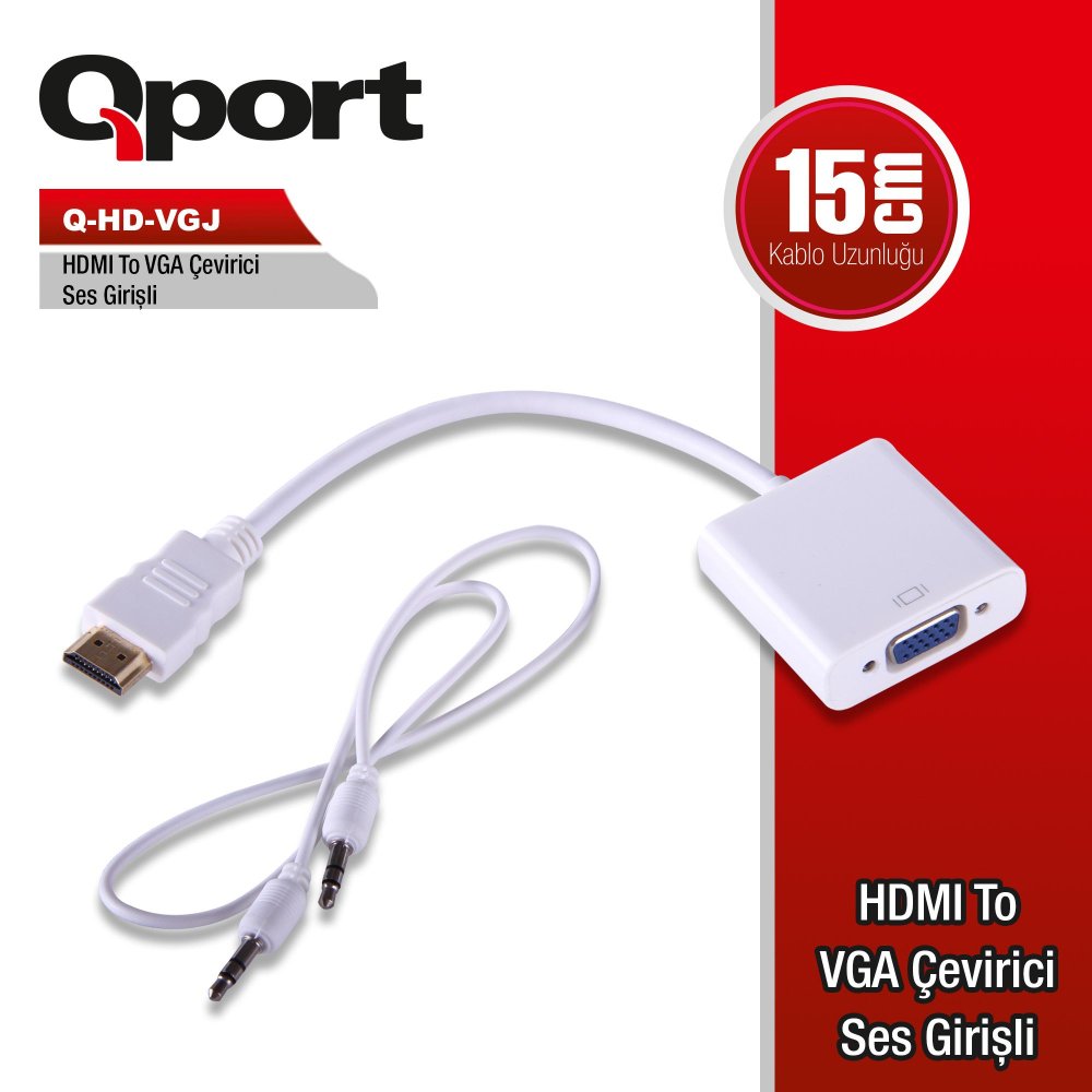 Qport Q-Hd-Vgj Hdmi To Vga+Ses Gi̇ri̇şli̇ Çevi̇ri̇ci̇ Adaptör