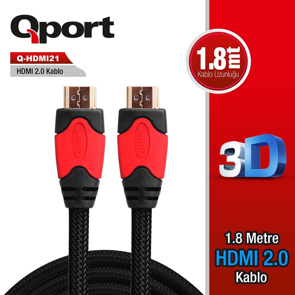 Qport Q-Hdmi21 Hdmi Kablo 1.8Mt Ver2.0 Altin Uçlu 3D 4K
