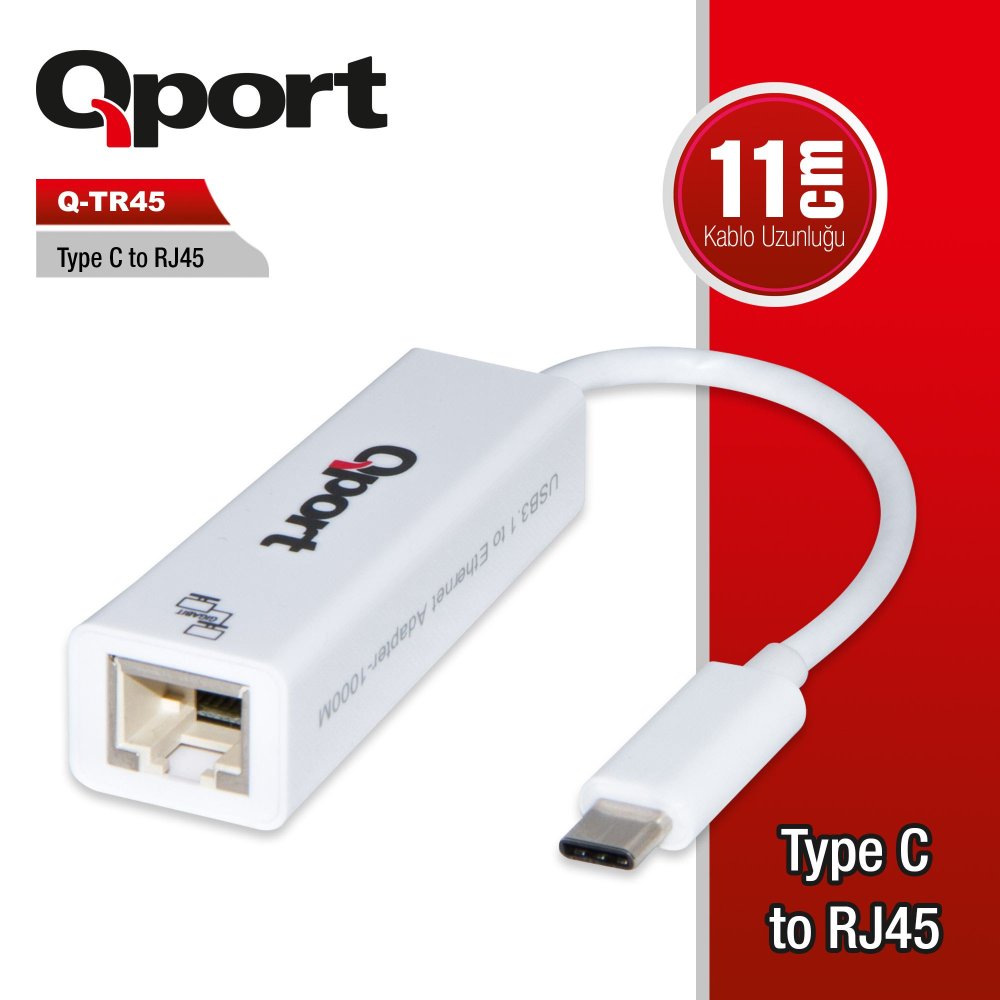 Qport Q-Tr45 Type-C To Rj45 Gigabit Ethernet Çevi̇ri̇ci̇ Adaptör
