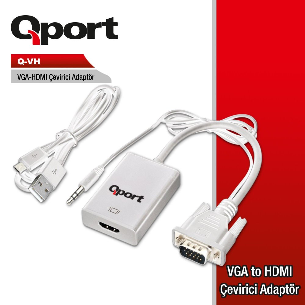 Qport Q-Vh Vga To Hdmi+Ses Çevi̇ri̇ci̇ Adaptör