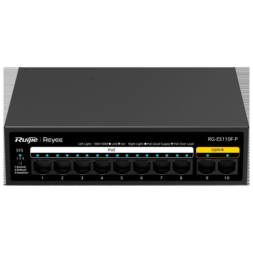 Ruijie Reyee Rg-Es110F-P 8 Port 10/100 8 Port Poe 2 Port Fast Ethernet Uplink 110W Yonetilemez Desktop Switch