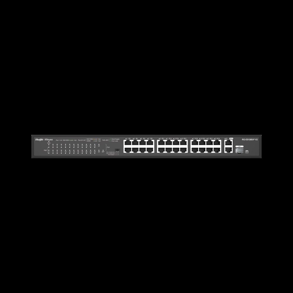 Ruijie Reyee Rg-Es126S-P 24 Port 10/100 24 Port Poe+ 1X Uplink + 1Xsfp 370 Watt Yonetilemez Rack Mount Switch