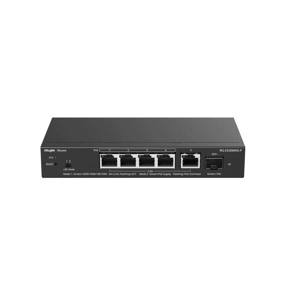 Ruijie Reyee Rg-Es206Mg-P 4 Port 10/100/1000/2500 Multi-Gigabit 4 Port Poe+ 1X 2,5Gb Uplink + 1X 10G Sfp 70 Watt Rujie C