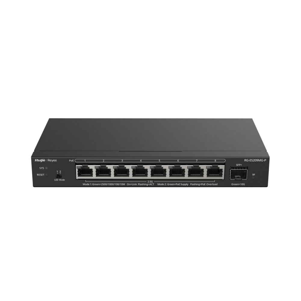 Ruijie Reyee Rg-Es209Mg-P 8 Port 10/100/1000/2500 Multi-Gigabit 8 Port Poe+ 1X 10G Sfp 130W Rujie Cloud Yonetilebilir De