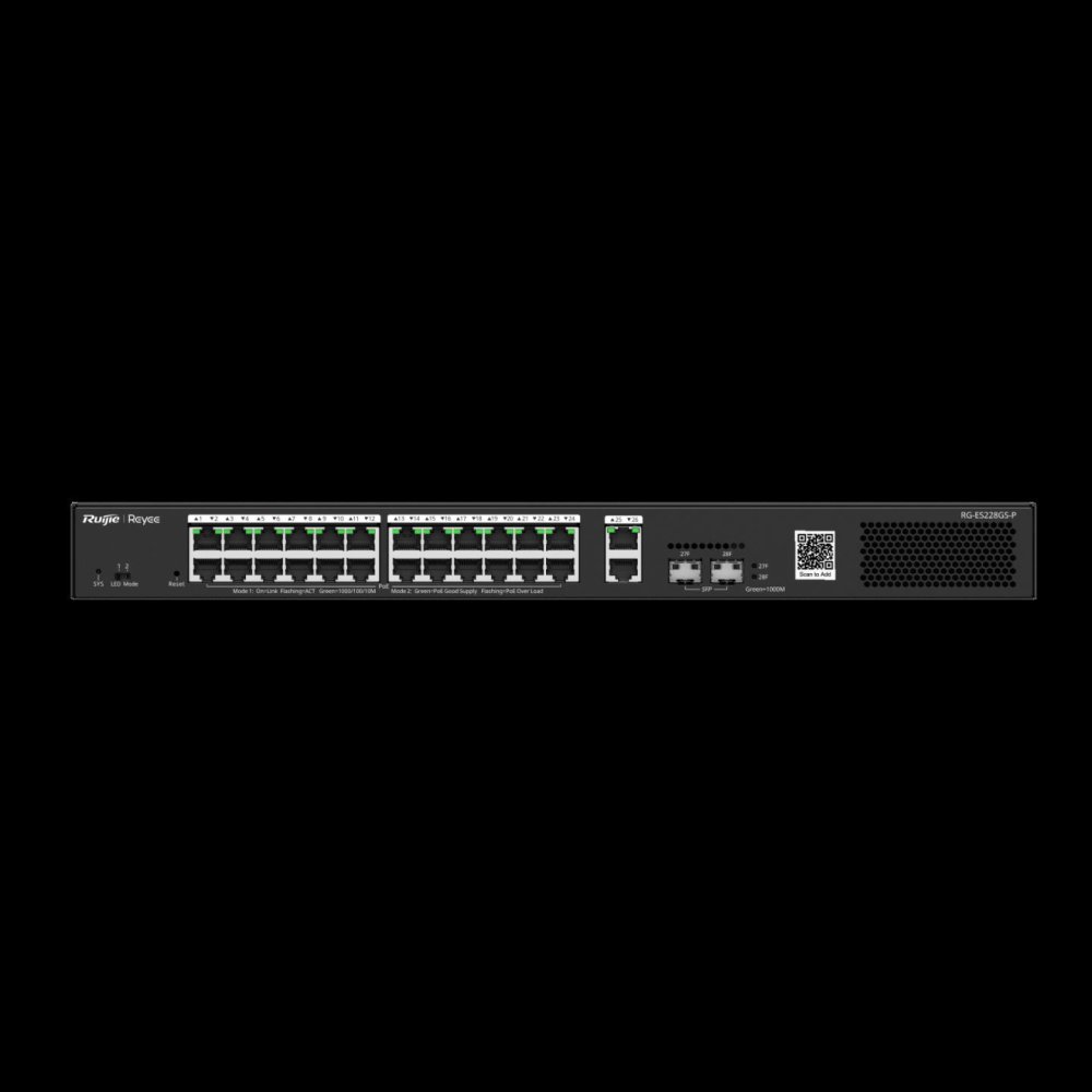 Ruijie Reyee Rg-Es228Gs-P 24 Port 10/100/1000 24 Port Poe 2 Port Uplink +2 Sfp 370 Watt Cloud Yöneti̇lebi̇li̇r Rack Mount S
