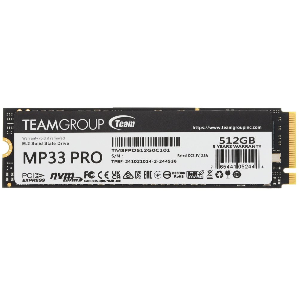 Team Mp33 Pro 512Gb 3400-2600Mb/S M2 PCie Gen3 Nvme SSD