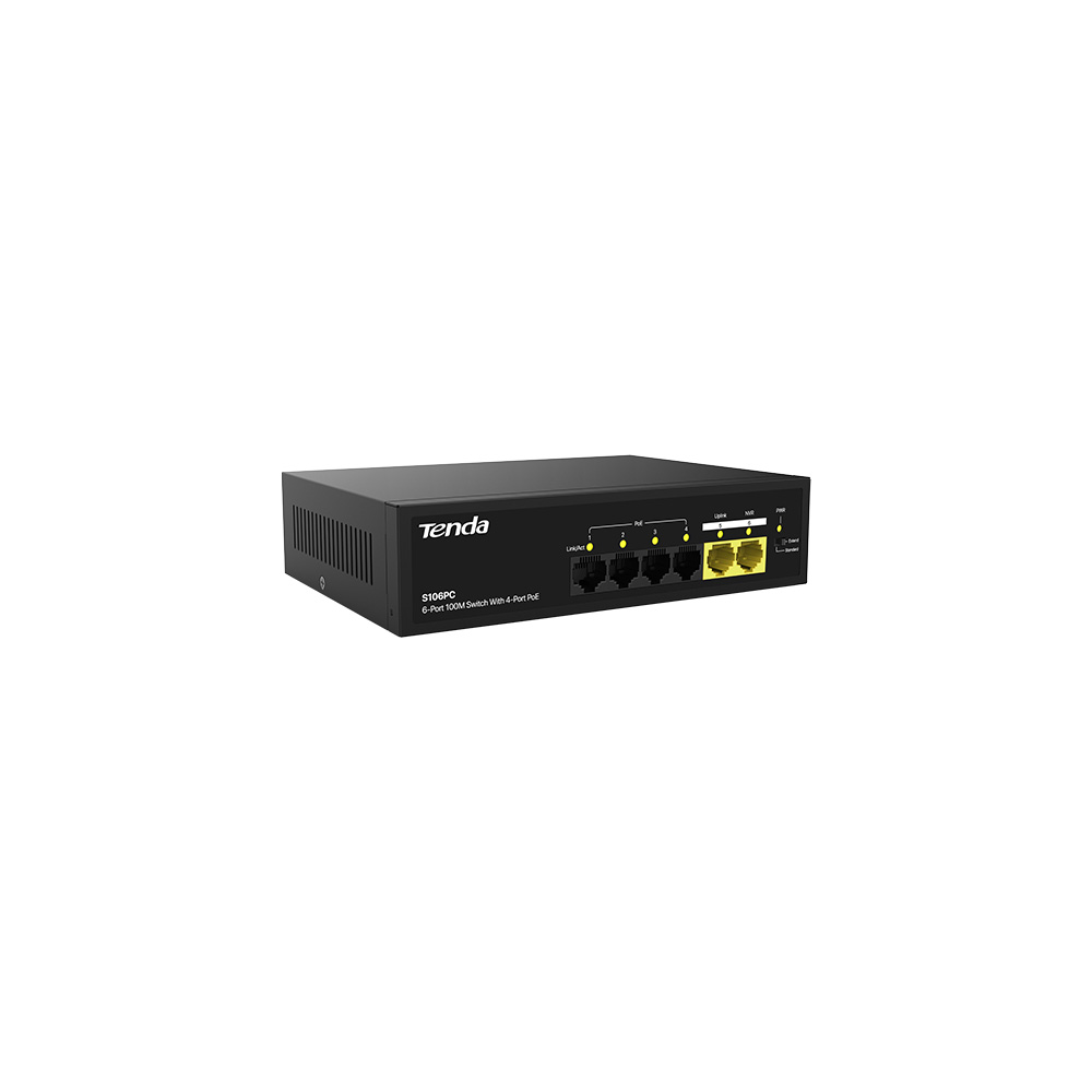 Tenda S106PC 6 Port 10/100 4 Port Poe 2 Port Uplink 55W Yonetilemez Desktop Switch