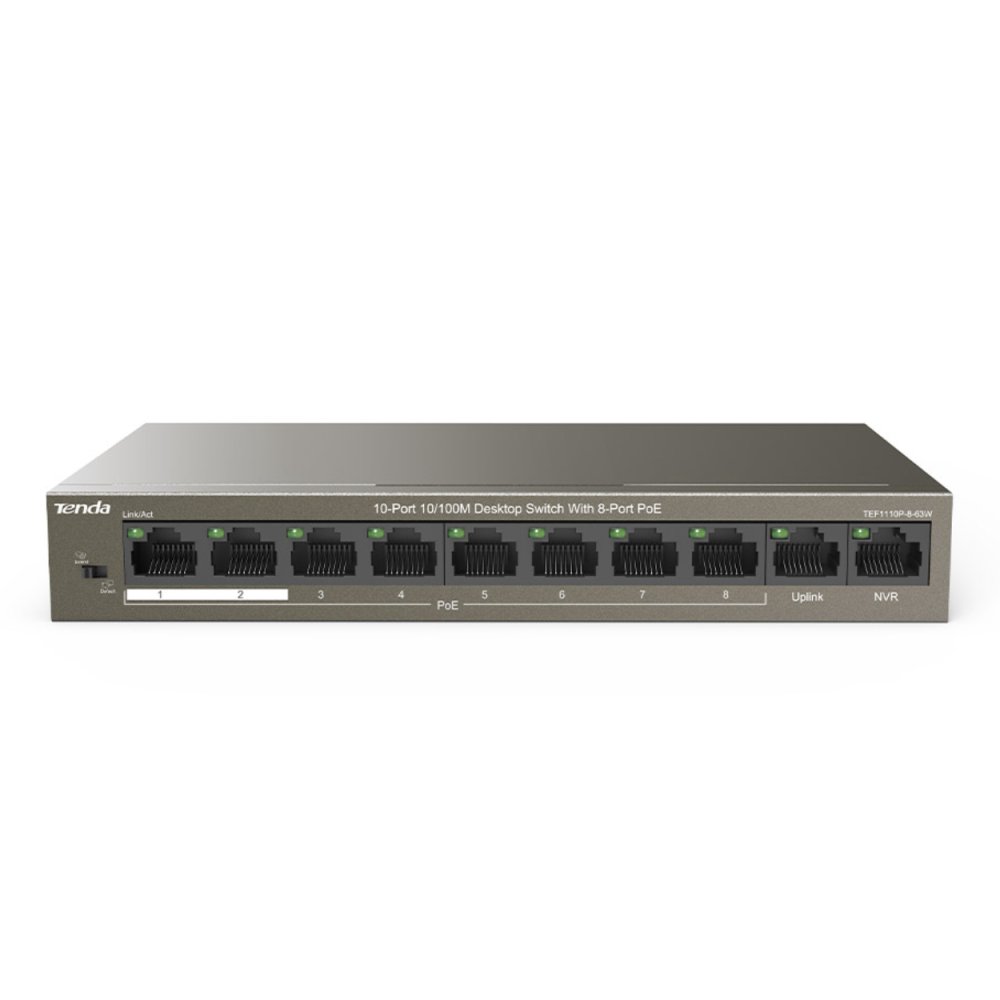 Tenda Tef1110P-8-63W 10 Port 10/100 8 Port Poe 63Watt Yonetilemez Desktop Switch