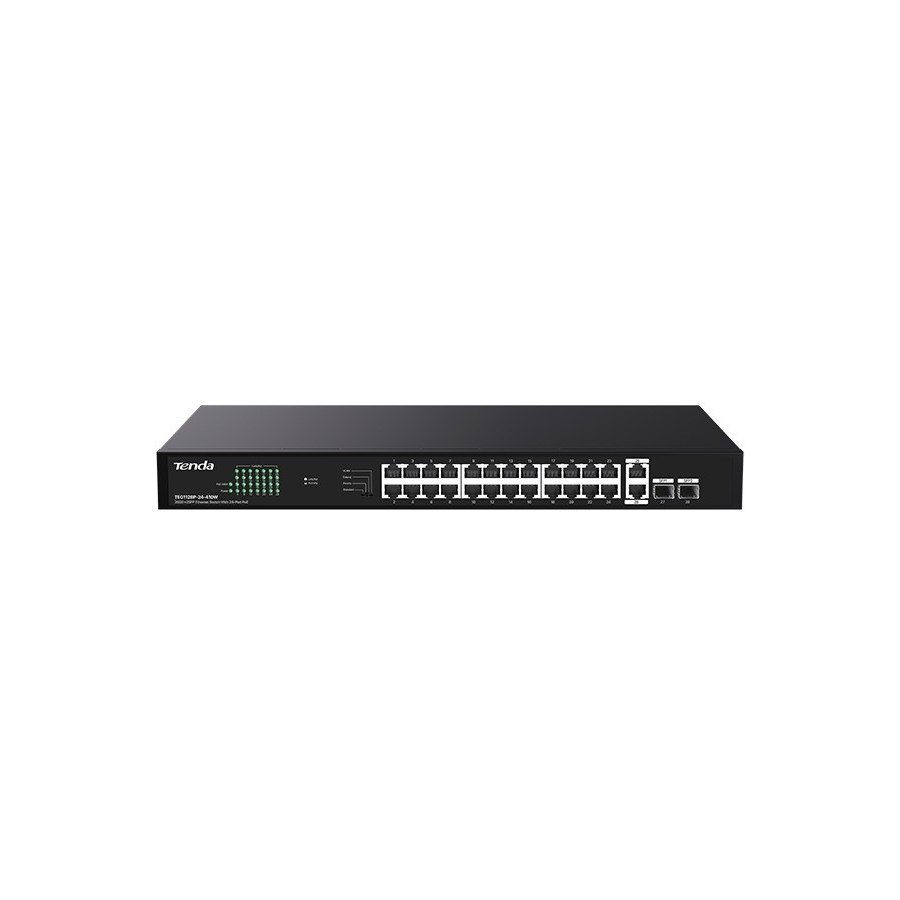 Tenda Teg1128P-24-410W 24 Port 10/100/1000 Poe 2 Port Uplink +2 Sfp 410W Yonetilemez Rack Mount Switch