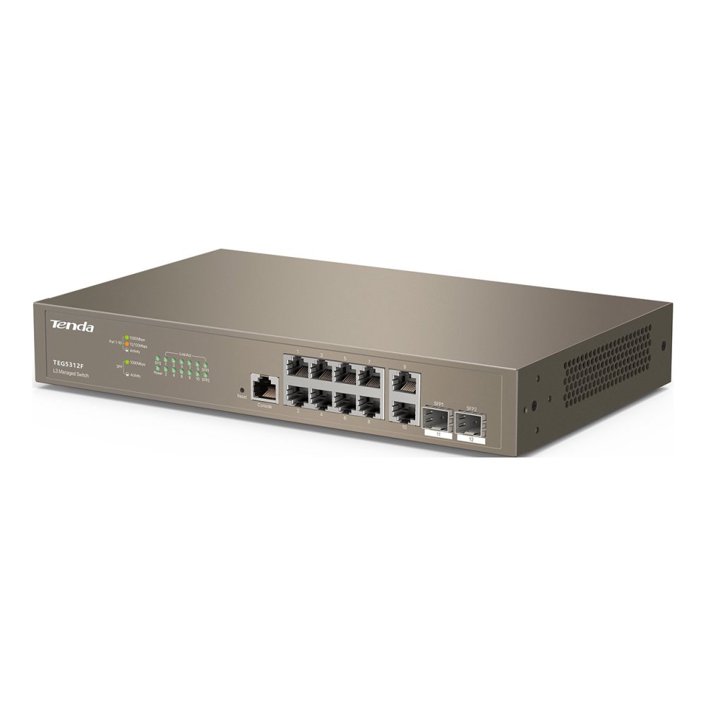 Tenda Teg5312F 10 Port 10/100/1000 2 X Sfp Yonetilebilir Rack Mount Switch