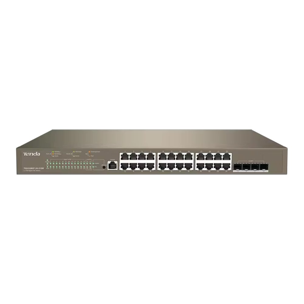 Tenda Teg5328Xp-24-410W 24 Port Poe 10/100/1000 24 Port Poe 4 X Sfp 410W Layer 3 Yöneti̇lebi̇li̇r Rack Mount Switch