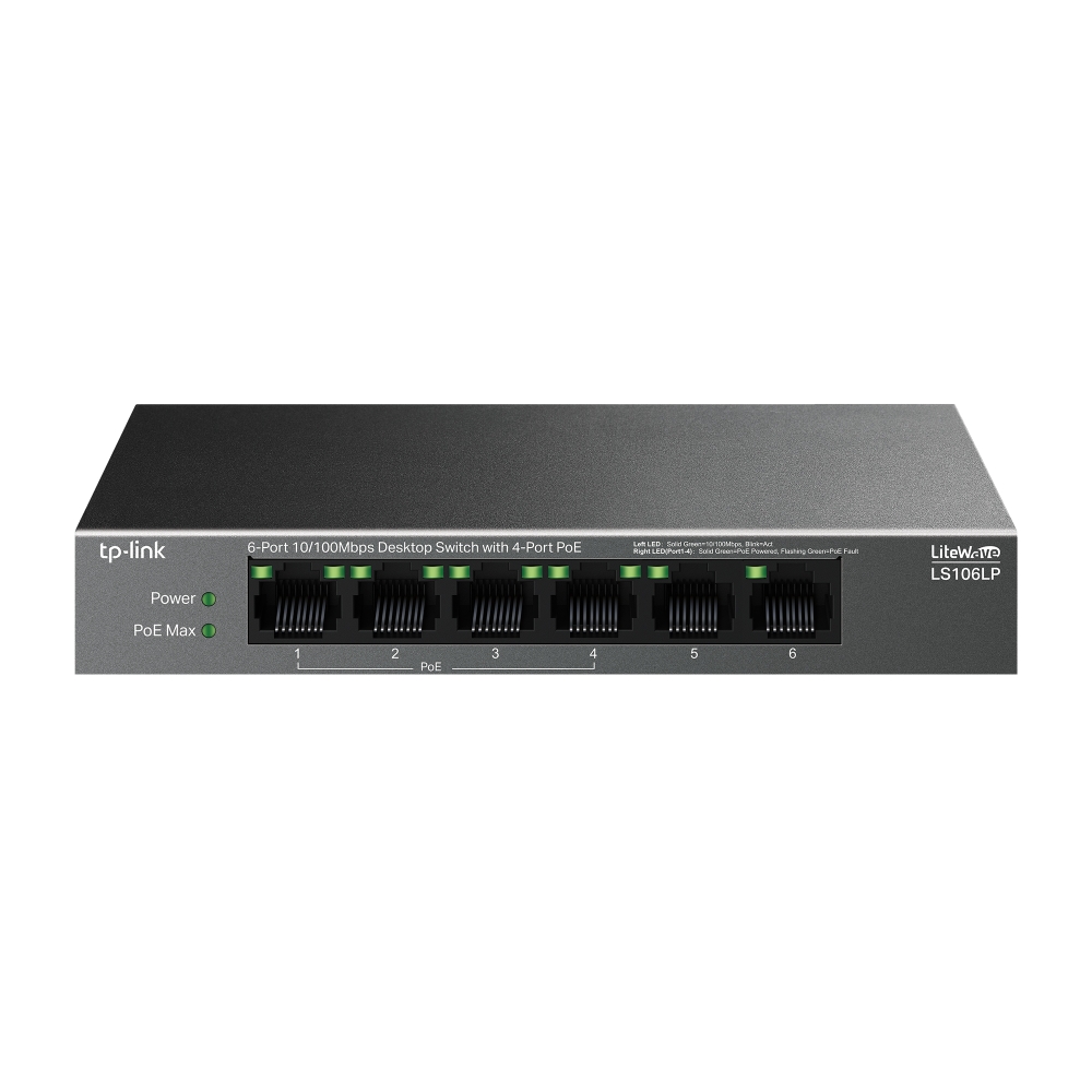 Tp-Link Ls106Lp 6 Port 10/100 4 Port Poe+ Yonetilemez Desktop Switch Metal Kasa