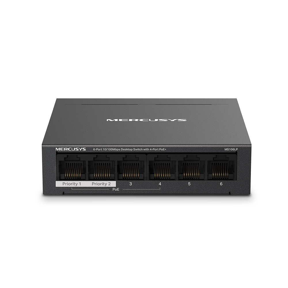 Tp-Link Mercusys Ms106Lp 6 Port 10/100 4 Port Poe+ Yonetilemez Desktop Switch Metal Kasa