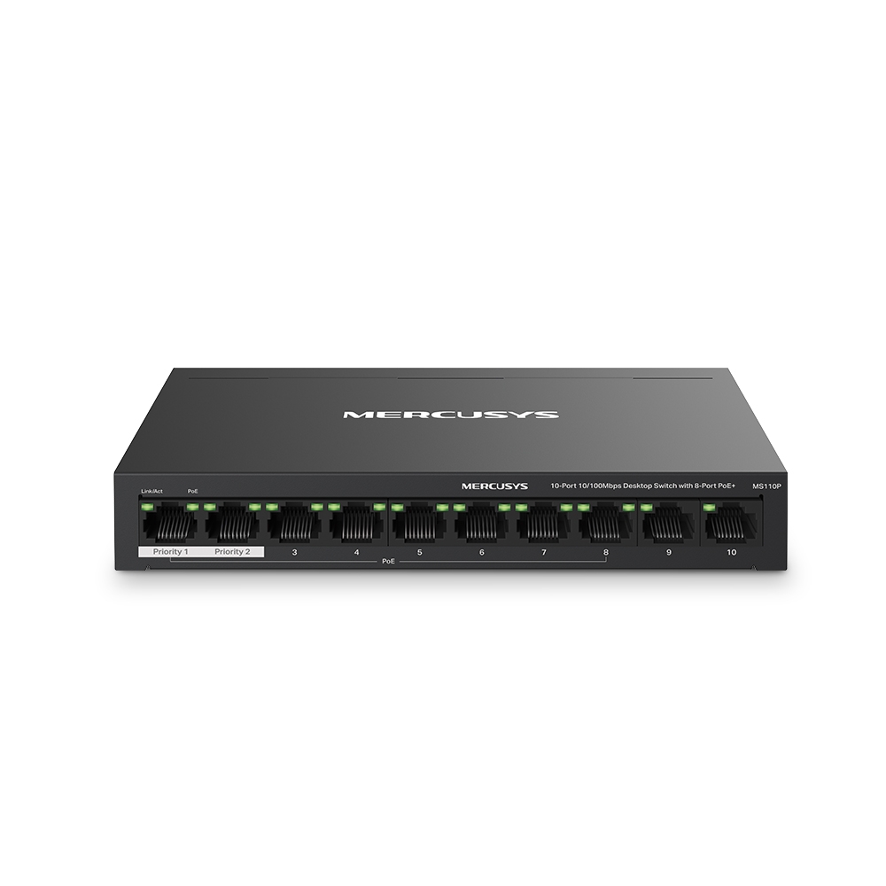 Tp-Link Mercusys Ms110P 10 Port 10/100 8 Port Poe+ Yonetilemez Desktop Switch Metal Kasa