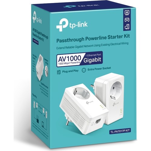 Tp-Link Tl-Pa7017P Kit Av1000 Gigabit 2Port Powerline Adaptor Kit