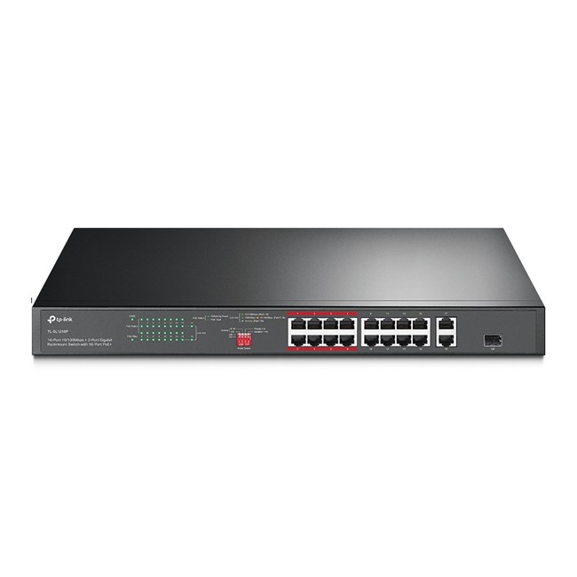 Tp-Link Tl-Sl1218P 16 Port 10/100 16 Port Poe+ 2 Port Uplink + 1 Sfp Yonetilemez Rack Mount Switch