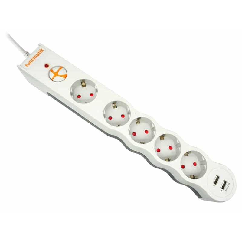 Tunçmati̇k Powersurge Tsk5015 1050 Joules 5'Li̇ Beyaz /1.,5M /Usb'li̇ Akim Korumali Pri̇z